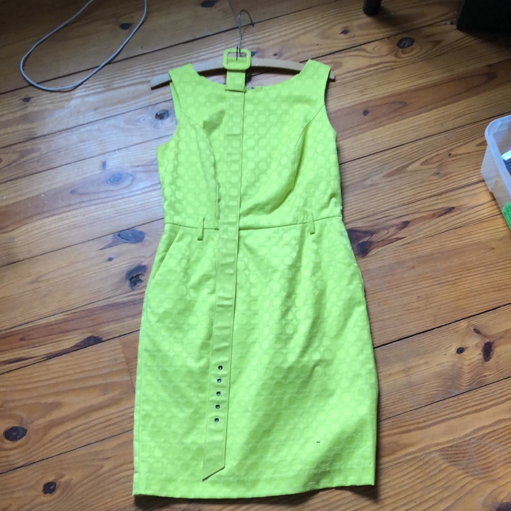 Banana Republic midi neon yellow business casual dress.